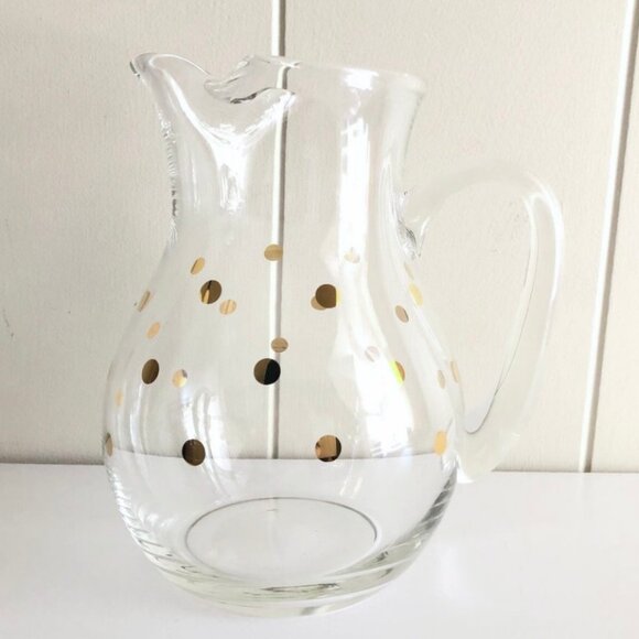 Retro Glass Pitcher Carafe Gold Metallic Dot - Picture 1 of 6